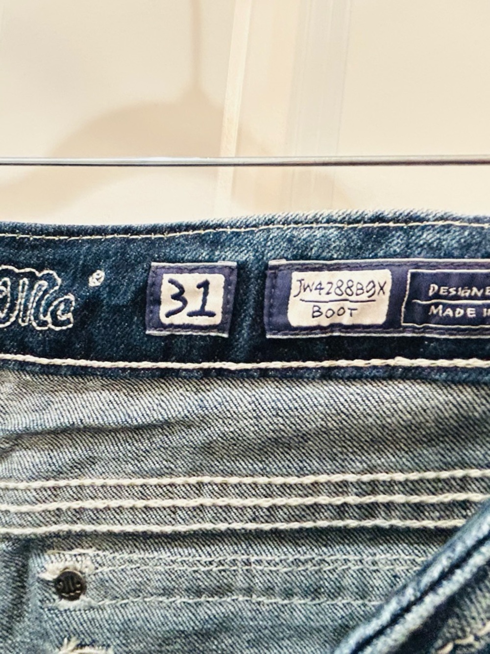 Vintage Miss Me Mid Rise Bootcut Jeans Studded Embellished Flap Pocket 31 x 35 - Picture 5 of 13